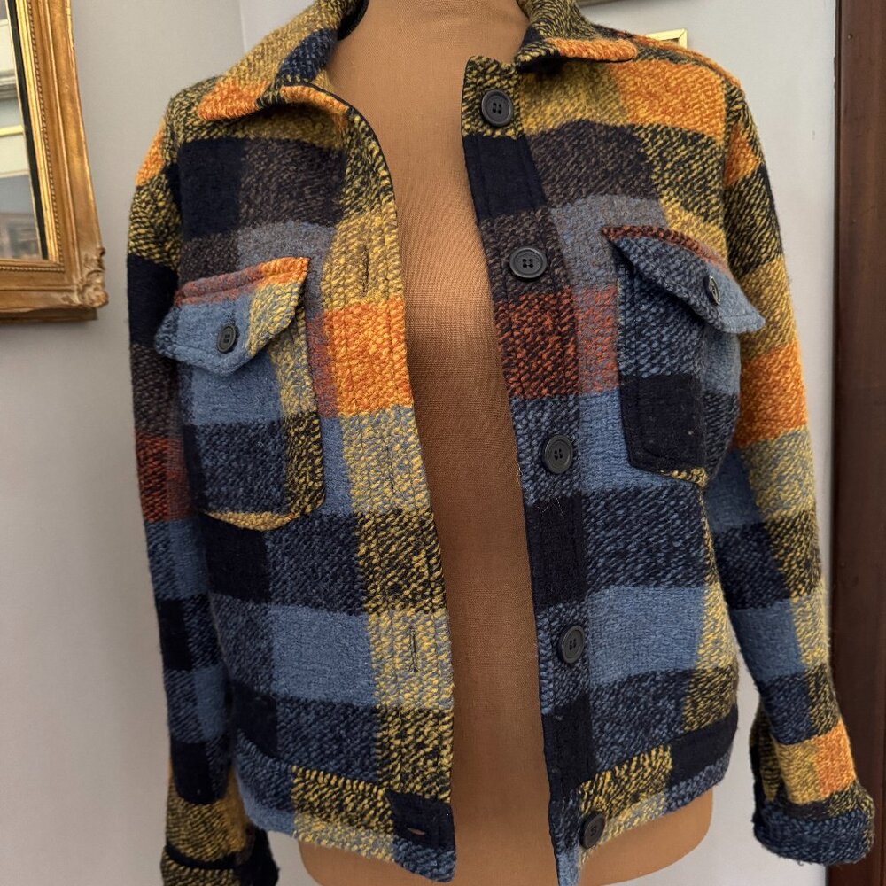 EUC House of Harlow 1968 Blue Yellow Lumberjack Plaid Chore / Bomber Wool Jacket